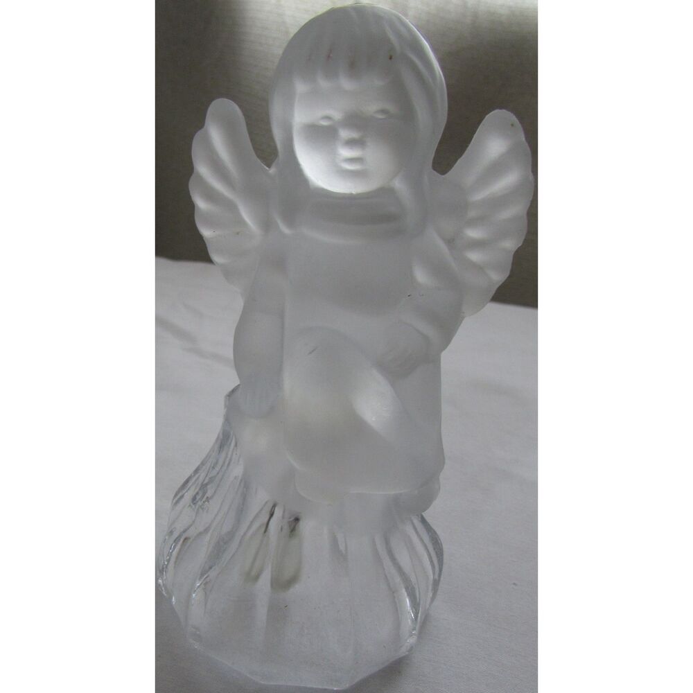 Frosted Angel bell clear glass church Christmas